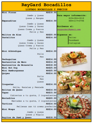 Menú de Bocadillos y Picaderas